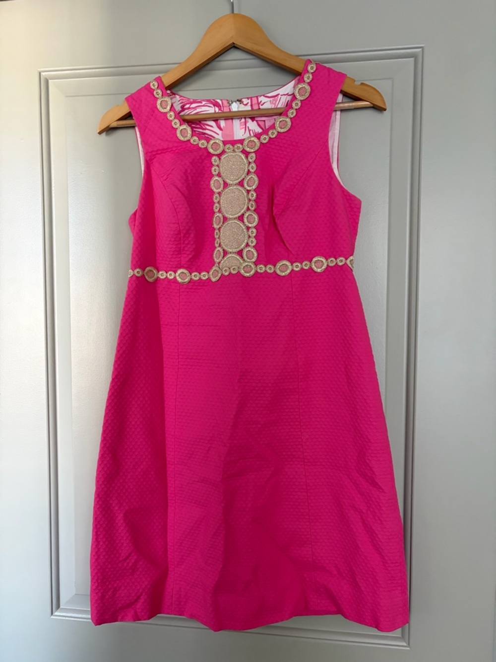 Lilly Pulitzer Hot Pink Dress with Gold Embellished Trim